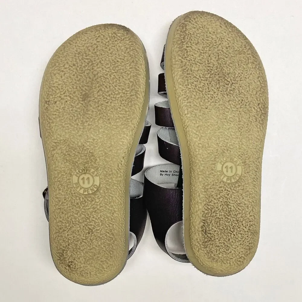 Sun-San Kids' Size 11 Dark Brown Leather Fisherman Sailor Sandals Buckle Closure